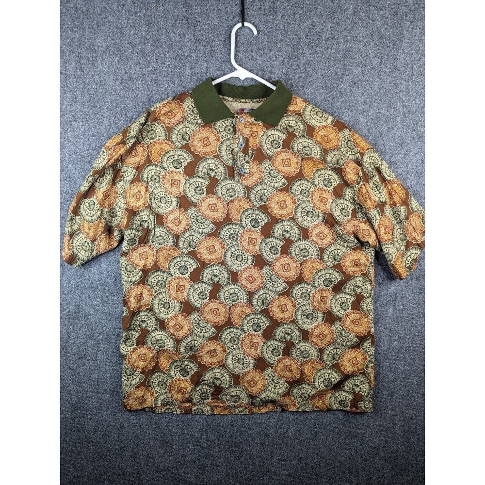 Green Gold Shells Vintage Chiamare Mens Unique Short Sleeve Shirt Shells Size L‎